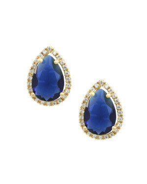 Brinco Fundicao - 50 Zirconia - Gota Centro Pedra Saphira 20mm (Linha Princess) - 00 - 14mm x 20mm - 4.59gr