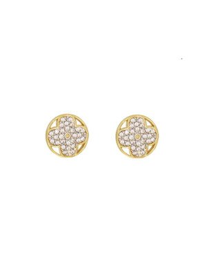 Brinco Fundicao - 56 Zirconia - Redondo Vaz c/ Trevo de 10mm c/ Rodio - 00 - 10mm x 10mm - 2.16gr
