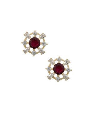 Brinco Fund - 18 Zirconia - Red Vaz c/ 4 Nav e 4 Losango c/ Pedra Centro Rubi (Linha Princess)) - 00 - 14mm x 14mm - 2.22gr