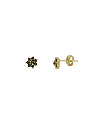 Brinco Fundicao - 26 Zirconia - Flor 7mm c/ Petalas - Preto - 00 - 7mm x 7mm - 1.08gr