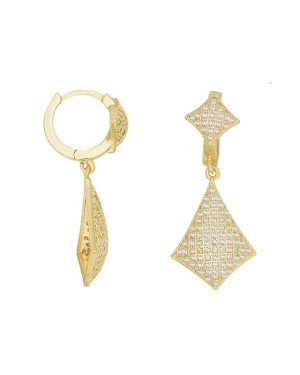 Brinco Fundicao - 214 Zirconia - Argola c/ Losango Peq c/ Losango Gde Pendurado - 00 - 15mm x 34mm - 5.44gr
