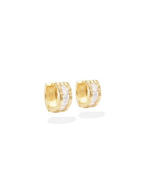 Brinco Fundicao - 6 Zirconia - Argola Borda Amassada  - 00 - 5mm x 12mm - 2.40gr