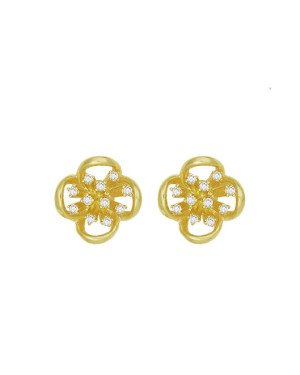Brinco Fundicao - 22 Zirconia - Flor c/ 4 Petalas  - 00 - 13mm x 13mm - 4.34gr