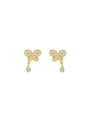 Brinco Fundicao - 36 Zirconia - Borboletinha Borda Lisa c/ Gota Pendurada - 00 - 10mm x 12mm - 1.51gr
