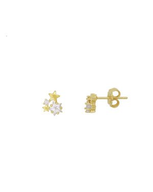 Brinco Fundicao - 4 Zirconia - 3 Estrela 1 Red Peq 6mm - 00 - 6mm x 7mm - 0.91gr