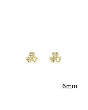 Brinco Fundicao - 12 Zirconia - Trevo c/ 1 Folha Vaz 2 c/ Pedras 6mm - 00 - 6mm x 6mm - 0.81gr