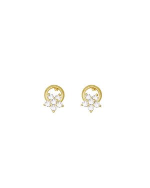 Brinco Fundicao - 12 Zirconia - Redondo Liso Vaz c/ Flor c/ Pedra 7mm - 00 - 7mm x 10mm - 1.37gr