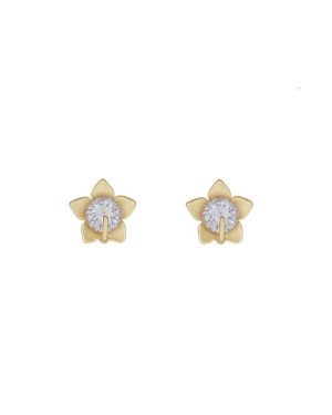 Brinco Fundicao - 2 Zirconia - Flor 5 Petalas Lisa 10mm  - 00 - 10mm x 10mm - 1.52gr