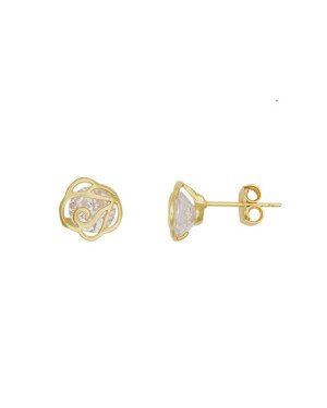 Brinco Fundicao - 2 Zirconia - Solitario c/ Rosa Vaz 9mm  - 00 - 9mm x 9mm - 1.99gr