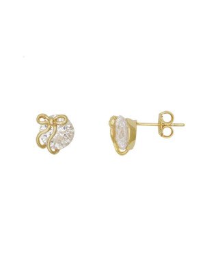 Brinco Fundicao - 2 Zirconia - Laco Liso c/ Redondo 8mm - 00 - 8mm x 9mm - 2.71gr