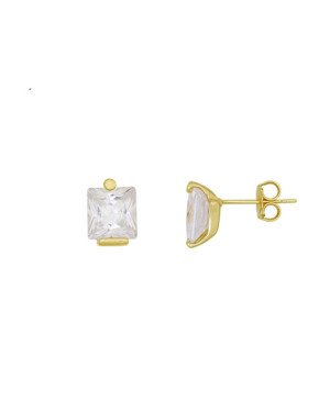 Brinco Fundicao - 2 Zirconia - Quadrado 8mm - 00 - 8mm x 10mm - 2.82gr