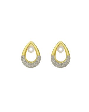 Brinco Gota Vazada Estampada c/ Perola 5mm c/ Rodio - 00 - 11mm x 16mm - 1.40gr