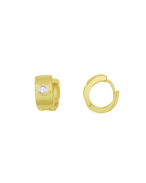 Brinco Fundicao - 2 Zirconia - Argola c/ Detalhes Lixado c/ Flor - 00 - 6mm x 12mm - 3.60gr
