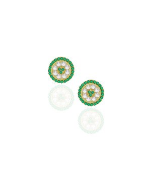 Brinco Fundicao - 76 Zirconia - Pizza 10mm - Esmeralda/Cristal - 00 - 10mm x 10mm - 1.94gr