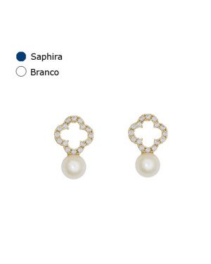 Brinco Fundicao 32 Zirconia - Trevo Vaz 10mm c/ Perola 6mm - Cristal - 00 - 9mm x 15mm - 1.56gr