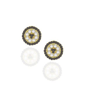 Brinco Fundicao 66 Zirconia - Pizza12mm - Preto/Cristal - 00 - 12mm x 12mm - 3.02gr