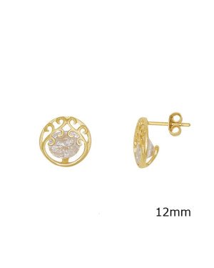 Brinco Fundido 2 Zirconia - Redondo Vaz c/ Detalhes e Zirconia 8mm no Meio - 00 - 12mm x 12mm - 3.24gr