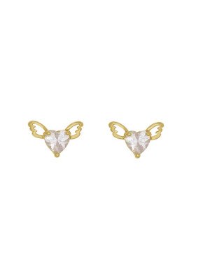 Brinco Fundido 2 Zirconia - Coracao Alado  - 00 - 14mm x 10mm - 1.95gr