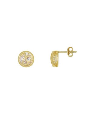 Brinco Fundido Redondo 10mm c/ Detalhes Vaz e Zirconia - 00 - 10mm x 10mm - 2.70gr