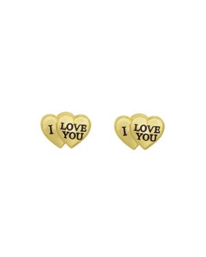 Brinco Coracao Soprepostos " I Love You " c/ Resina (Preta) - 00 - 12mm x 9mm - 1.43gr