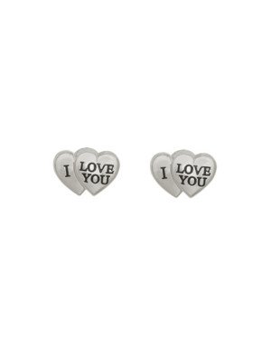 Brinco AG Coracao Sobrepostos " I Love You " c/ Resina (Preta) - G5 - 12mm x 9mm - 1.73gr