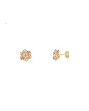 Brinco TP Flor Estampada c/ Rodio (Branco/Vermelho) - 00 - 7mm x 7mm - 0.76gr