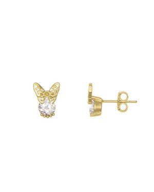 Brinco Fundicao - 2 Zirconia - Borboleta c/ Zirconia Redonda 5mm - 00 - 8mm x 10mm - 1.73gr