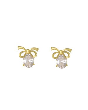 Brinco Fundicao - 2 Zirconia - Laco Invertido c/ Gota  - 00 - 12mm x 12mm - 3.02gr