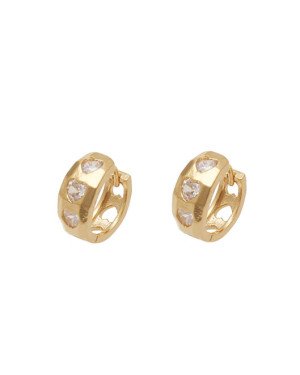Brinco Fundicao - 6 Zirconia -  Argola c/ 3 Coracao  - 00 - 7mm x 14mm - 4.10gr