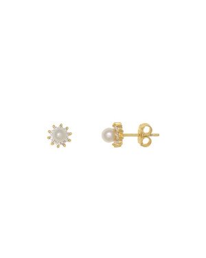Brinco Fundicao - 20 Zirconia - Flor Mini c/ Perola - 00 - 7mm x 7mm - 1.07gr