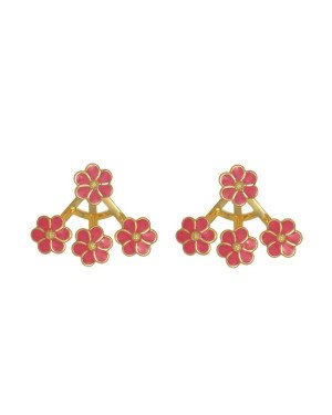 Brinco Ear Jacket c/ 3 Flores 8mm c/ Resina - 00 - 21mm x 12mm - 2.80gr