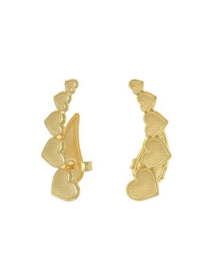 Brinco Ear Cuff  c/ 5 Coracoes Reticulado  - 00 - 8mm x 31mm - 3.14gr