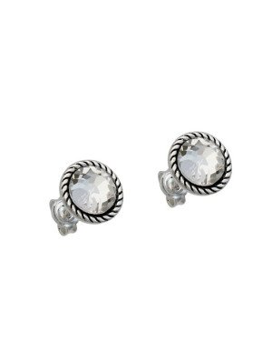 Brinco AG (Envelhecida) Redondo 8,5mm c/ Pedra Chaton Borda Torcida  - G5 - 8mm x 8mm - 1.60gr
