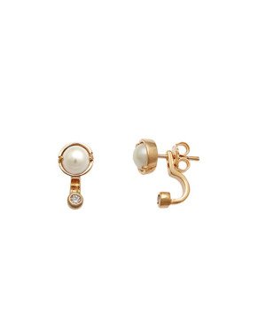 Brinco Fundido Ear Jacket Delicado c/ Cabuchao e Zirconia - 00 - 7mm x 14mm - 1.80gr
