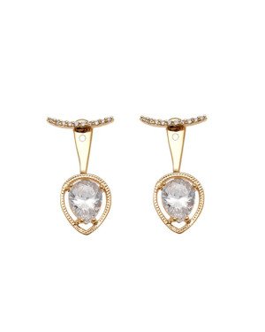 Brinco Fundido Ear Jacket Delicado c/ Trc  Zirconia p/ Gota Zirconia - 00 - 9mm x 26mm - 2.40gr