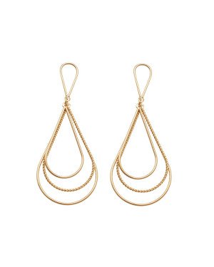 Brinco Tranca Gota Fio p/ 2 Gotas Fio Lisa e 1 Gota Torcida  - 00 - 25mm x 60mm - 9.04gr