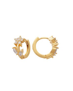 Brinco Argola Fundida 2X12MM C/ Flor 8 Zirconia (Faz Lado) - 00 - 13mm x 12mm - 1.95gr