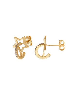 Brinco Fundido  1/2  Argola c/ 9 Zirconia e 1 Estrela Lisa Vaz - 00 - 11mm x 14mm - 1.55gr