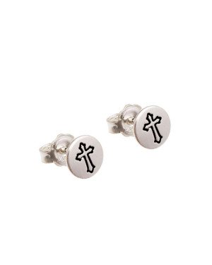 Brinco AG (Envelhecida) Redondo Liso 6mm c/ Cruz  - G5 - 6mm x 6mm - 0.86gr