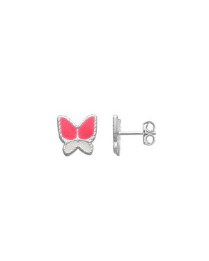Brinco AG Borboleta 10mm Borda Torcida (Rosa Pastel/Branco) - G5 - 10mm x 10mm - 1.51gr