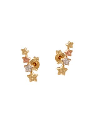 Brinco Ear Cuff Baby c/ 4 Estrelas Reticuladas (3 Ouros) - 00 - 4mm x 14mm - 0.63gr