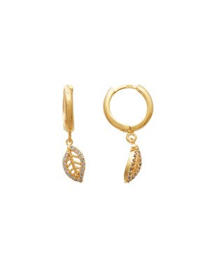 Brinco Argolinha Fundida c/ Folha Zirconia  - 00 - 12mm x 26mm - 2.40gr