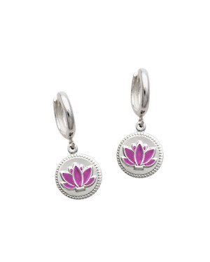 Brinco AG Argolinha Fundida c/ Flor de Lotus  - G6 - 12mm x 28mm - 3.70gr