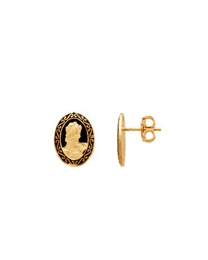 Brinco Oval Camafeu Borda Estampada  (Resina) - 00 - 10mm x 13mm - 1.64gr