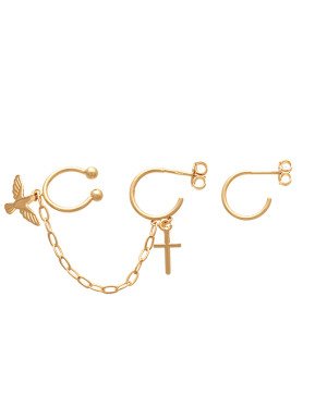 Brinco (1 Lado) Argola c/ Cruz p/ Piercing c/ Espirito Santo (1 Lado) Argola - 00 - 12mm x 84mm - 2.46gr