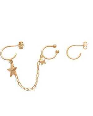 Brinco (1 Lado) Argola c/ Estrela p/ Piercing c/ Estrela (1 Lado) Argola  - 00 - 11mm x 82mm - 2.25gr