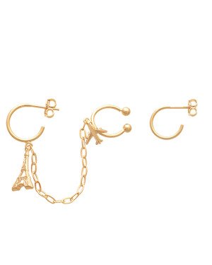 Brinco (1 Lado) Argola c/ Torre Eifel p/ Piercing c/ Aviao (1 Lado) Argola  - 00 - 11mm x 88mm - 2.06gr