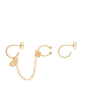 Brinco (1 Lado) Argola c/ 2 Coracoes p/ Piercing (1 lado) Argola  - 00 - 12mm x 78mm - 2.40gr