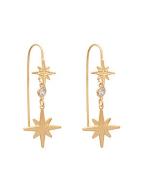 Brinco Gancho Fio c/ 1 Estrela Reticulada 1 Estrela Lisa 1 Zirconia  - 00 - 18mm x 47mm - 2.82gr