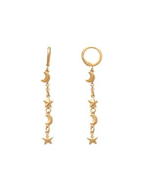 Brinco Argolinha p/ 2 Luas Lisas 2 Estrelas Diamantadas - 00 - 11mm x 57mm - 2.22gr